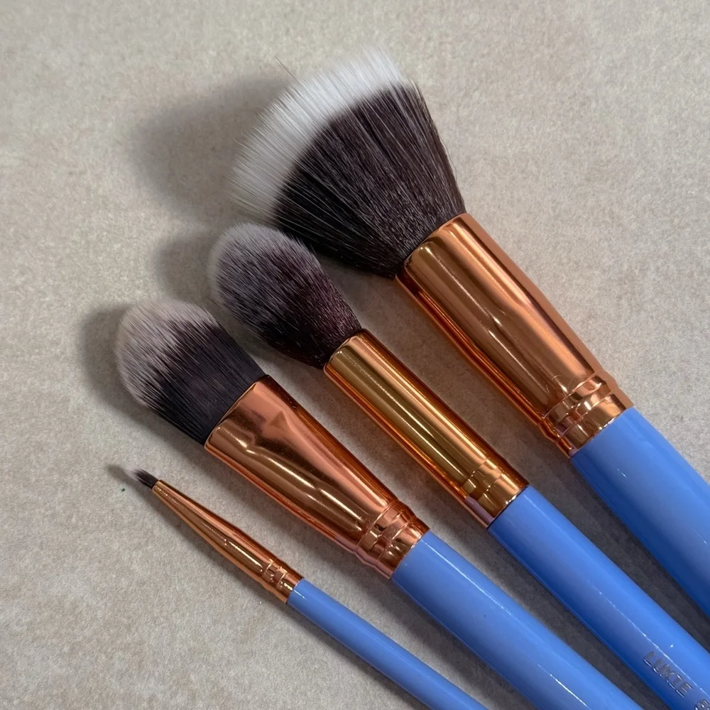 Luxie Blue Face & Eye Brush Set 4pc Foundation Highlight Liner